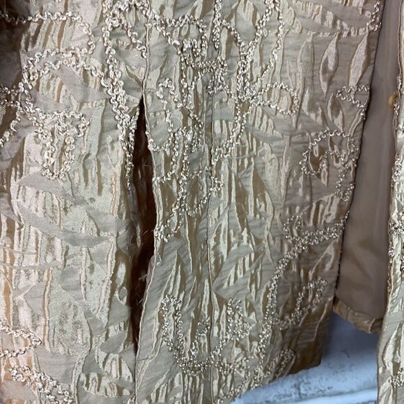 Chico’s Size 2 Medium Jacket Blazer Gold Metallic Embroidered Satin Sparkle - Picture 3 of 9